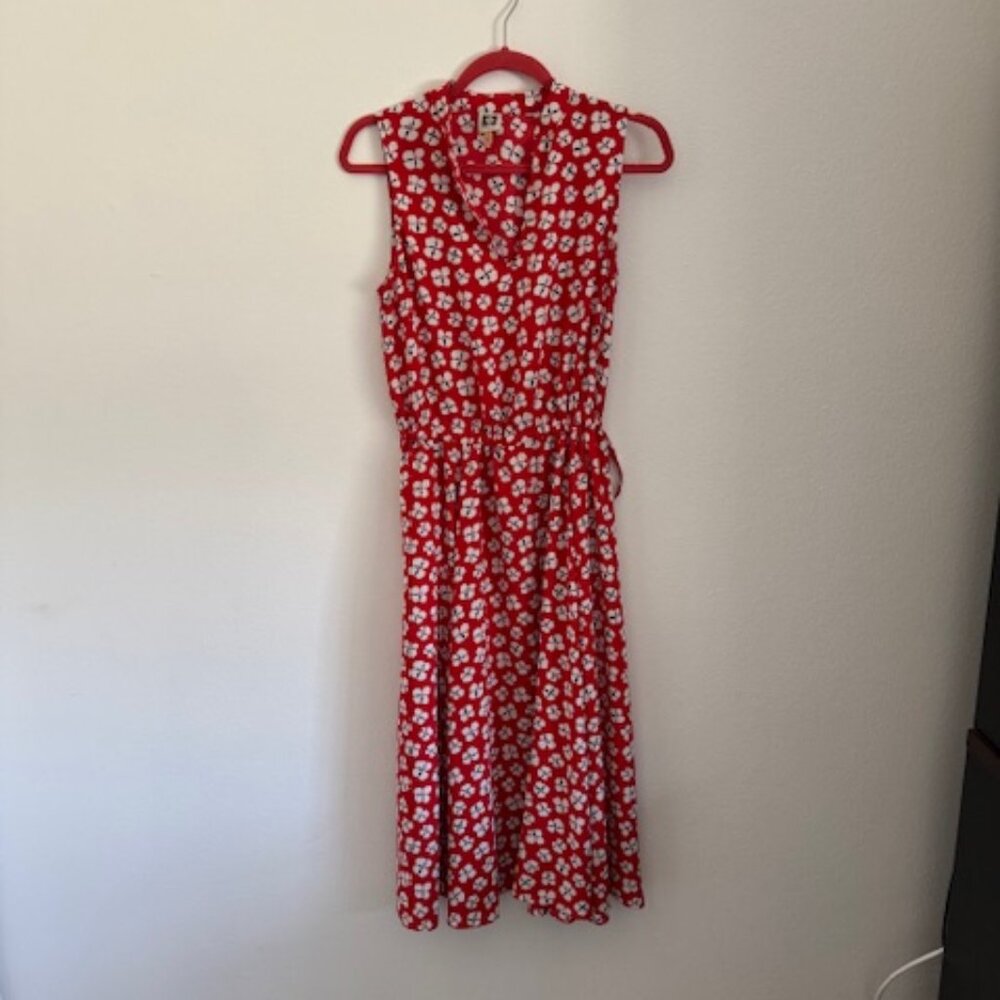 Anne Klein Red & White Floral Zuma Petal Midi Dress Size S